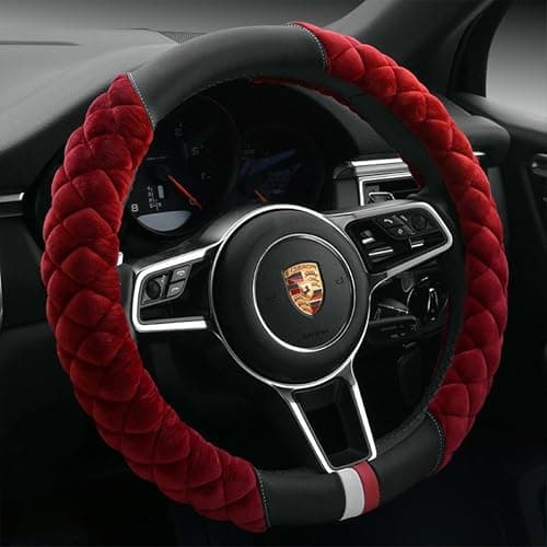 Cxtiy Plush Steering Wheel Cover for Women, Fluffy Soft Warm Winter Steering Wheel Grip for Car Interior Accessories (A-Burgundy) - Image 1