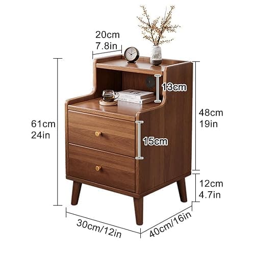 Modern Nightstand with 2 Drawers and Open Shelf - Sturdy and Multifunctional Side Table for Bedrooms, Living Rooms and Small Spaces (Size : Length:30cm/12in) thumbnail 3
