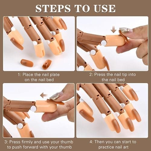 Flexible Nail Practice Hand with 200Pcs White/Clear Nail Tips,Practice Hand for Acrylic Nails,Nail Art Hand Tools for Nail Art Designs and Nail Extension Exercises to Show off your Nail Work thumbnail 6