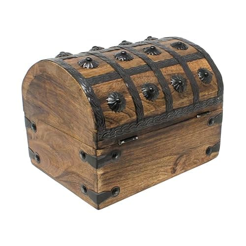 Nautical Cove Treasure Chest Keepsake and Decorative Wood Box (Large 8x6x6) - Storage Box, Wooden Box with Hinged Lid, Rustic Storage, Pirate Storage Box, Vintage Wooden Chest thumbnail 4