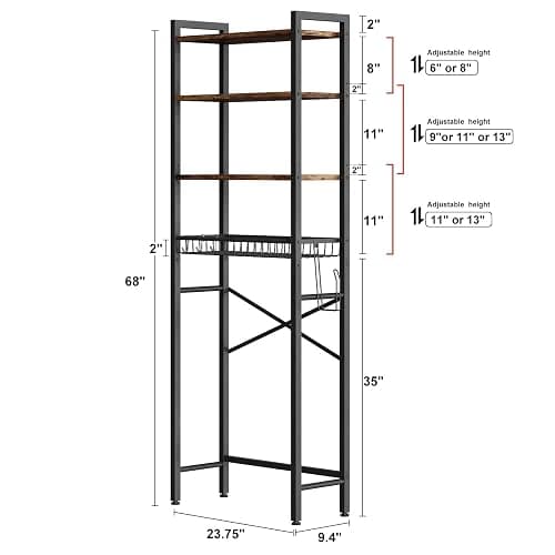 Kalrin Over-The-Toilet Storage Rack, 4-Tier Bathroom Organizer Shelf Over Toilet with Adjustable Shelf and Basket, Freestanding Space Saver Bathroom Shelves Above Toilet for Room (Vintage Brown) thumbnail 5