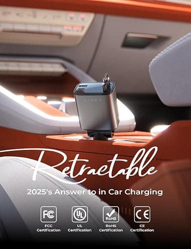 LISEN 【Upgraded Dual Type-C 】 Retractable Car Charger 4 in 1, 69W Fast Car Charger USBC Cargador para Carro for iPhone 17 Pro Max Air, Retractable Charger for Car fit iPhone 16 15 Pro Air, Black thumbnail 2