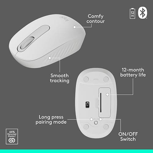 Logitech MK250 Bluetooth Wireless Mouse and Keyboard Combo: Fast & Easy Connectivity, Compact Wireless Keyboard, Ambidextrous Mouse, Durable Build - Windows/MacOS - White thumbnail 7