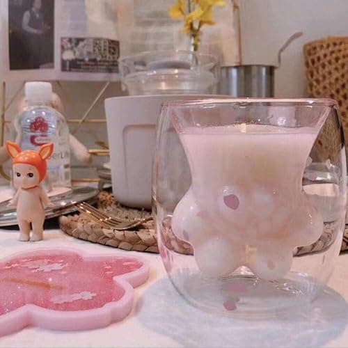 Sakura Leaves Cat Paw Glass Cup  thumbnail 3