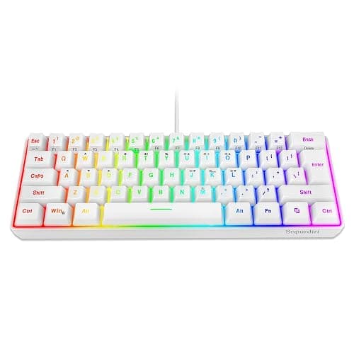 Snpurdiri 60% Wired Gaming Keyboard, 61 Keys RGB Backlit Wrist Rest Ultra-Compact Mini Waterproof Keyboard for PC Computer Gamer (White) - Image 1