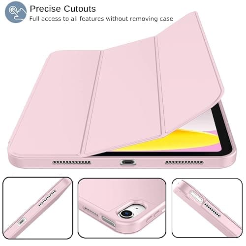 iMieet iPad (A16) Case/iPad 10th Generation Case [11-Inch 2025/10.9 Inch 2022] with Pencil Holder, Trifold Stand Smart Cover with Soft TPU Back,Auto Wake/Sleep(Pink) thumbnail 2