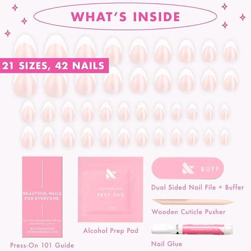 Olive & June Instant Mani Press-On Nails, Iconic French | Salon-quality glue-on manicure kit; 42 non-toxic fake nails in 21 sizes, recycled materials, realistic look, lasts 14 days thumbnail 7
