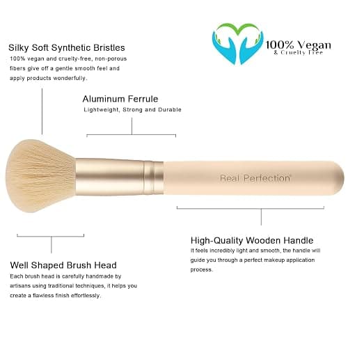 Real Perfection Makeup Brush Set 16 Pcs with 1 Eyebrow Razor Premium Synthetic Foundation Powder Concealers Eyeshadow Blush Makeup Brushes Make up Brushes Kit (Beige) thumbnail 4