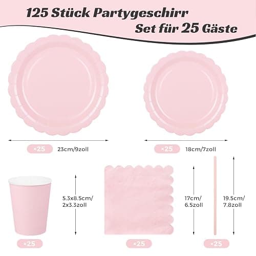 125 Pcs Pink Paper Plates and Napkins, Light Pink Party Supplies Include Scalloped Plate Napkins Cups Paper Straws for Baby Shower, Wedding, Birthday thumbnail 3