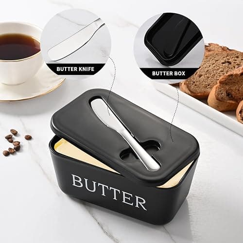 Large Plastic Butter Dish With Lid And Knife,Food Grade PP Butter Holder Keeper With Cover For Kitchen Refrigerator Black Butter Container thumbnail 7