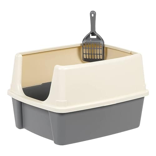 Amazon Basics Large Cat Litter Box with High Sides, Open Top, Includes Scoop, 19 x 15 x 11.75 inches, Grey/Beige thumbnail 5