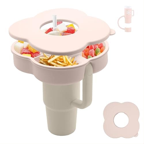 Zonyee Snack Bowl with Lid for Stanley 30 oz Tumbler with Handle, Silicone Snack Tray Snack Ring for Stanley Cup Accessories, Suitable for Car Cup Holder or Outdoor, Rose Quartz - Image 1