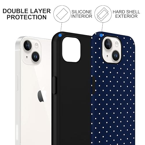 lioscre Polka Dot Phone Case for iPhone 13 / iPhone 14 Cute Trendy Pattern Case 6.1", Aesthetic Stylish Print Design Matte Cover Hard PC Shockproof Soft TPU Protection Girls Women Funda, Navy Blue thumbnail 3