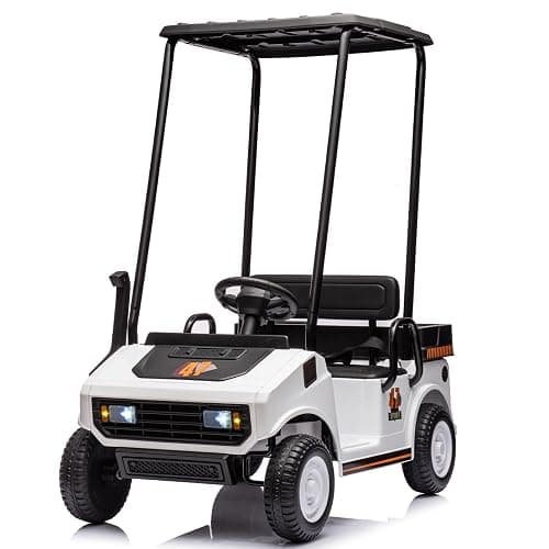 12V Golf Cart for Kids Boys Girls 2 Seater Electric Ride on Toys, White | Detachable Sunshade Roof, 2WD, With Remote Control, Music Player, for Kids 3-5, Max Load 100 Lbs - Image 1