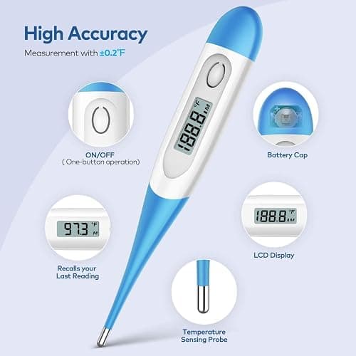 Boncare 10 Seconds Oral Thermometer for Adults and Kids - Accurate & Safe Rectal Thermometer for Baby with Fever Alarm, Digital Thermometer FSA HSA Eligible (Light Blue) - Light blue thumbnail 4