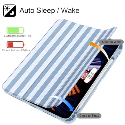 Tuiklol Case for iPad 11 inch (A16 Chip) 2025 Gen 11th / iPad 10.9 inch 2022 10th Gen, Buit in Pencil Holder with Shockproof Cover Clear Transparent Back Shell Auto Wake/Sleep,Blue Striped thumbnail 3