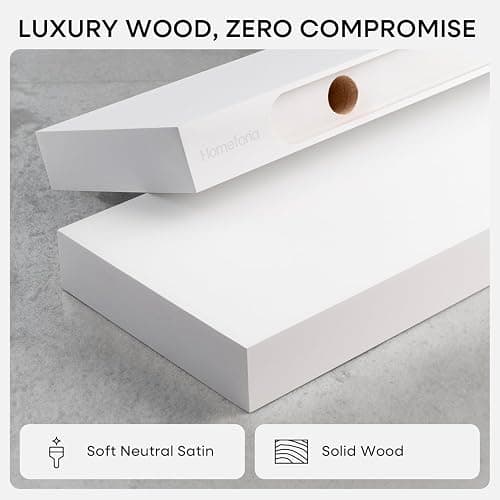 Homeforia 30 Inch Floating Shelves, High-End Solid Pine Wood, Set of 2 | Classic White Finish, Holds Up To 50 Lbs Per Shelf, Hidden Brackets, Hardware Included, 30 x 6.5 x 1.75 Inch thumbnail 3