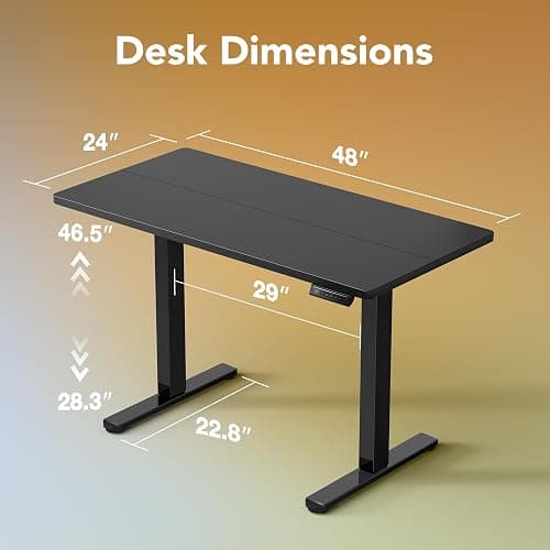 HUANUO 48" x 24" Electric Standing Desk Adjustable Height, 4 Memory Height Settings, Headphone Hook, Cable Manager, Sit Stand Up Desk for Home Office & Computer Workstation, Black thumbnail 3