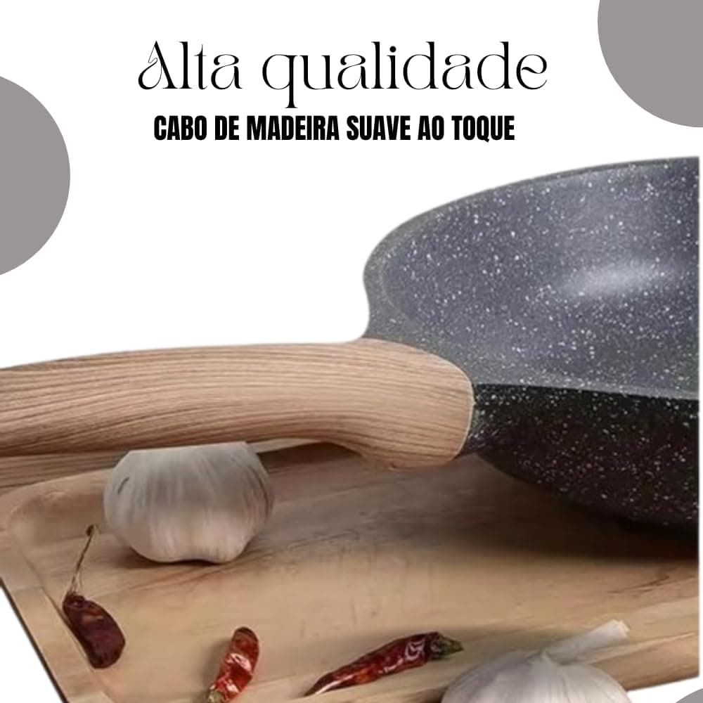 Frigideira Antiaderente Funda Com Cabo De Madeira Panela Por Indução Frita Sem Óleo Não Gruda Com 26cm PREMIUM DUPIN thumbnail 3