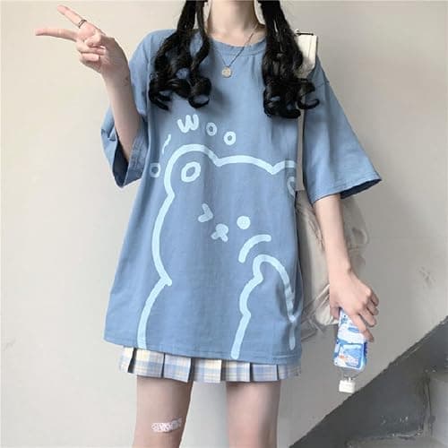 Women Kawaii Bear T-Shirt Cute Japanese Anime Graphic Tees Cartoon Korean Preppy Short Sleeve Baggy Top Oversized Clothes thumbnail 7