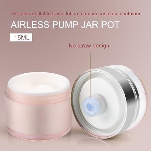 USRommaner 0.5 oz/15 ml Airless Pump Jar,Empty Acrylic Vacuum Jar with Press Pump,Portable Travel Face Cream Lotion Sample Cosmetic Container Pot for Makeup,Essence,Moisturizer,Eye Cream-4 Pack,Pink thumbnail 2