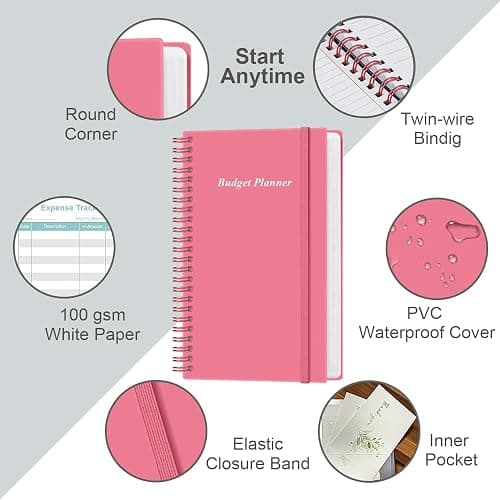 Budget Planner - A6 Expense Budget Tracker, Budget Book for Ledger Book, Money Organizer for Wallet, 3.75" x 6.75", Pink thumbnail 3