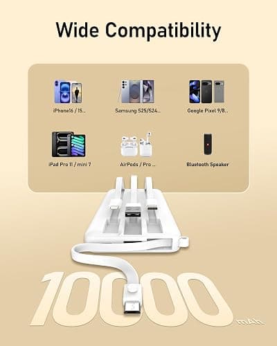 VEEKTOMX Portable Charger Built-in Cables, 10000mAh Power Bank for iPhone, Fast Charge USB C Battery Pack Travel Essentials Powerbank Compatible with iPhone 17/16/15/14, Samsung S25/24, Android, etc thumbnail 5