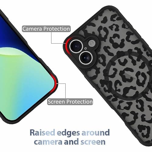 AIGOMARA Case for iPhone 16 [Compatible with MagSafe] Black Leopard Pattern Design for Women Girls Men Soft TPU Bumper Hard PC Back Anti-Fall Shockproof Protective Slim Mganetic Cover thumbnail 2