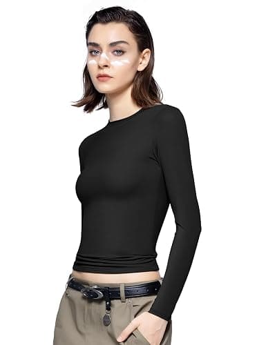 PUMIEY Women's Long Sleeve T Shirts Crew Neck Slim Fit Tops Sexy Basic Tee Smoke Cloud Pro Collection thumbnail 2