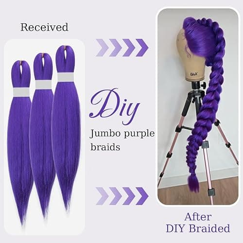 Siphis 26 inch Long Purple Braiding Hair Pre Stretched Synthetic Braiding hair Extensions for Braids, Purple Hair Extensions for Stage Party Halloween Costume Cosplay thumbnail 2