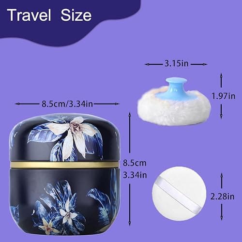 SHIMIDO Body Powder Puff and Container, 3.15" Portable Empty Body Powder Container for Baby Women's Loose Dusting Powder, Powder Case Box with Lids for Bath, Travel and Home Use (Dark Night) thumbnail 4