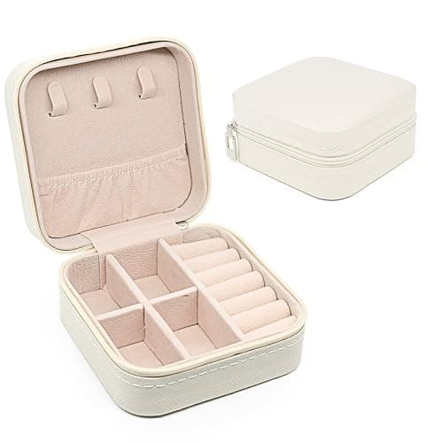 KEINE MARKE Small Jewelry Box, Travel Portable Jewelry Case for Ring, Pendant, Earring, Necklace, Bracelet Organizer Storage Holder Boxes (White*2) - Image 1