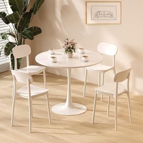 31.5-Inch Round Dining Table, Modern Tulip Kitchen Table with MDF Top and Steel Base, Round Dining Table for Small Spaces, Bistro Table for Dining Room or Kitchen (White(31.50)-2) thumbnail 6