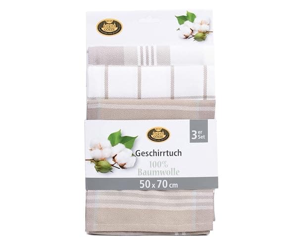 Gözze - Set di Strofinacci, 3 Pezzi, 100% Cotone, Materiale Molto Spesso (260 g/m²), 100% Cotone, 50 x 70 cm - Fango - Image 1