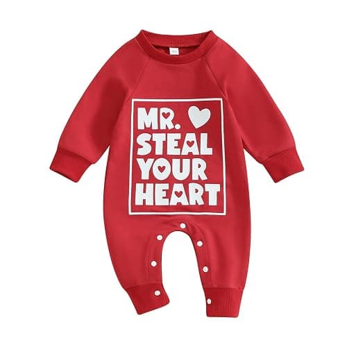 FIOMVA Newborn Baby Boys Mr.Streal Your Heart Sweatshirts Rompers Valentine'sDay Outfits Long Sleeve Onesie Jumpsuit - Image 1