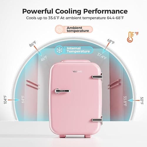 YASHE Mini Fridge, 4 Liter/6 Cans Portable Cooler and Warmer, AC/DC Power Small Fridge, Quiet Desk Skincare Fridge for Beauty Drinks Medicine, Mini Fridge for Bedrooms Office Dorm Car Travel, Pink thumbnail 5