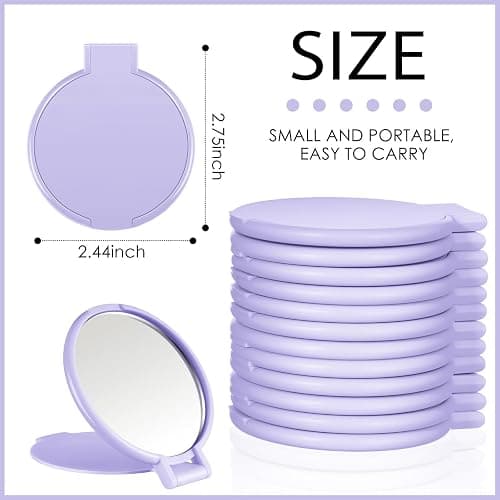 Jetec 12 Pieces Compact Mirrors Bulk Gifts Mini Vintage Pocket Mirrors for Purse Small Portable Folding Round Makeup Stuffs for Travel Daily Use Party Favors Women (Purple) thumbnail 2