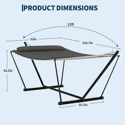 Garvee 2 Person Portable Double Hammock for Outdoor with Pillow, Heavy Duty Portable Hammock with Adjustable Steel Stand for Patio, Garden, Beach, Backyard thumbnail 2