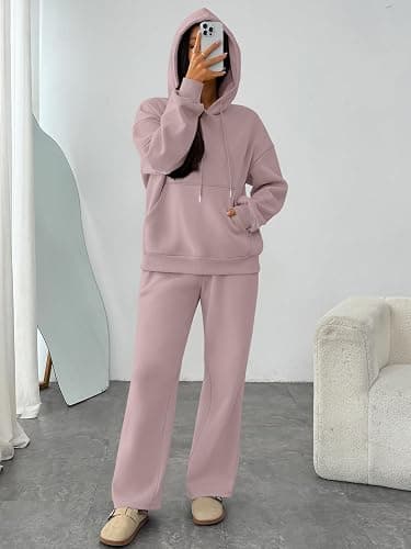 Trendy Queen Womens 2 Piece Lounge Sweat Sets Matching Sweatsuits | Oversized Hoodie,Drawstring,Drop Shoulder,Kangaroo Pocket,Wide Leg Sweatpants thumbnail 6