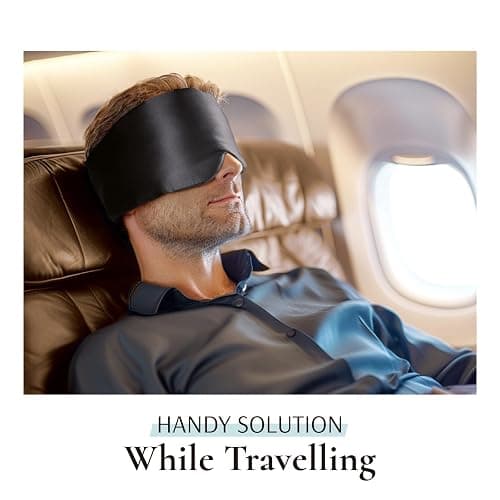 Zenssia 100% Mulberry Silk Sleep Mask Eye Mask for Man and Woman with Adjustable Headband, Full Size Large Sleep Mask & Blindfold for Total Blackout for All Night Sleep, Travel & Nap- Black thumbnail 6