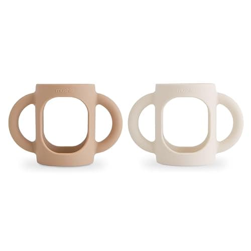 mushie Silicone Baby Bottle Handles 2-Pack | Narrow Bottle Compatible for 3 Months+ (Natural/Shifting Sand) - Natural/Shifting Sand - Image 1