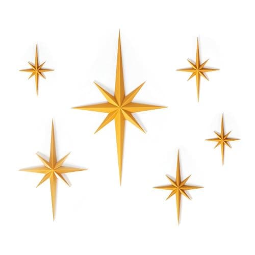 Stylor Mid Century Modern Decor, Gold Mcm Retro 3D Star Art Wall Sculpture, Plastic Starburst Decor, Vintage Celestial Whimsigoth Home Decor Accent. (Set of 6) - Image 1