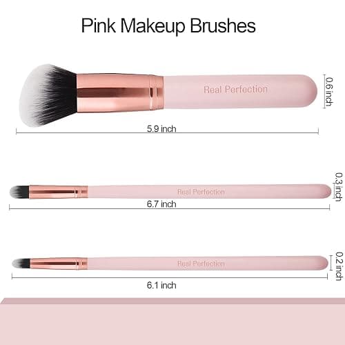 Real Perfection Makeup Brush Set 16 Pcs with 1 Eyebrow Razor Premium Synthetic Foundation Powder Concealers Eyeshadow Blush Makeup Brushes Make up Brushes Kit (Pink) thumbnail 6