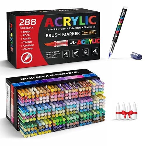 Faizer ® 288 Feutre Acrylique, Stylos Acryliques à Pointe Pinceau pour le Coloriage Adulte, Acrylic Paint Markers pour Coloriage, Beaux Arts, Calligraphie, Bois, Toile, Verre, Céramique - Image 1
