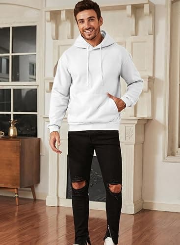 JMIERR Mens Casual Cotton Hooded Collar Drawstring Hoodies Pullover Sweatshirts Casual Long Sleeve Shirts thumbnail 3