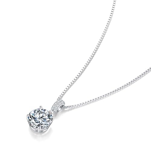 SUNFEEL Sterling Silver Necklaces 2 Carats Cubic Zirconia Necklace Dainty Jewelry Gifts for Mom Wife Girlfriend Bridal for Prom Wedding Anniversary Birthday thumbnail 4