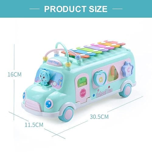 Baby School Bus Xylophone Toy for Toddlers 1-3, 5-in-1 Montessori Musical Bus Toys Gifts for 1 Year Old Baby Girl, Shape Sort Toys Knocking Xylophone Educational Instruments Birthday Gift Boy Girl thumbnail 2