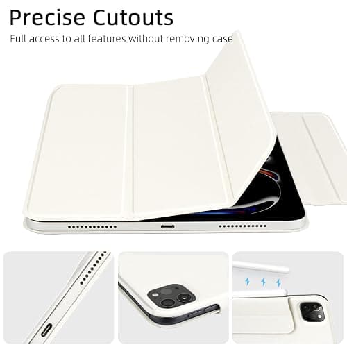 Dwopar for iPad Pro 11 inch M5/M4 Case (6th/5th Generation, 2025/2024), Auto Sleep/Wake and Magnetic Closure, Slim Trifold Stand Case, PU Leather Cover,Support Apple Pencil Pro, White thumbnail 7