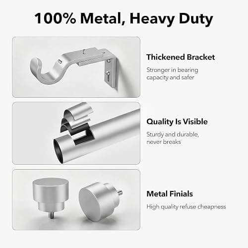 IFELS Heavy Duty Curtain Rods for Windows 66 to 120 Inch, 1 Inch Silver Window Curtain Rod for Bedroom, Living Room, Outdoor, Adjustable Easy Install Long Modern Curtain Rods(A1,Silver,30"-120") thumbnail 3