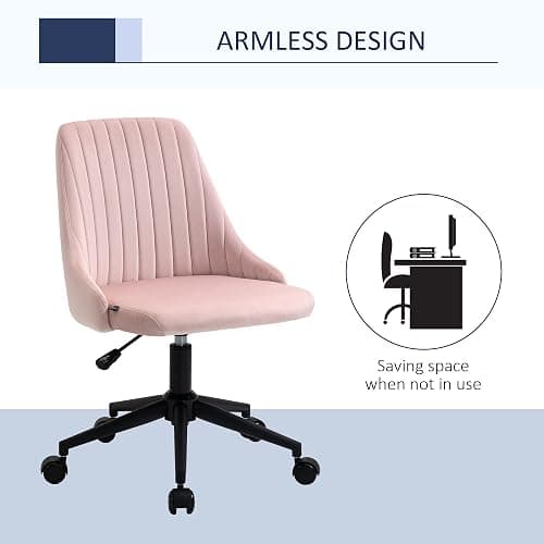 Vinsetto Mid-Back Office Chair, Velvet Fabric Swivel Scallop Shape Computer Desk Chair for Home Office or Bedroom, Pink - Pink thumbnail 5